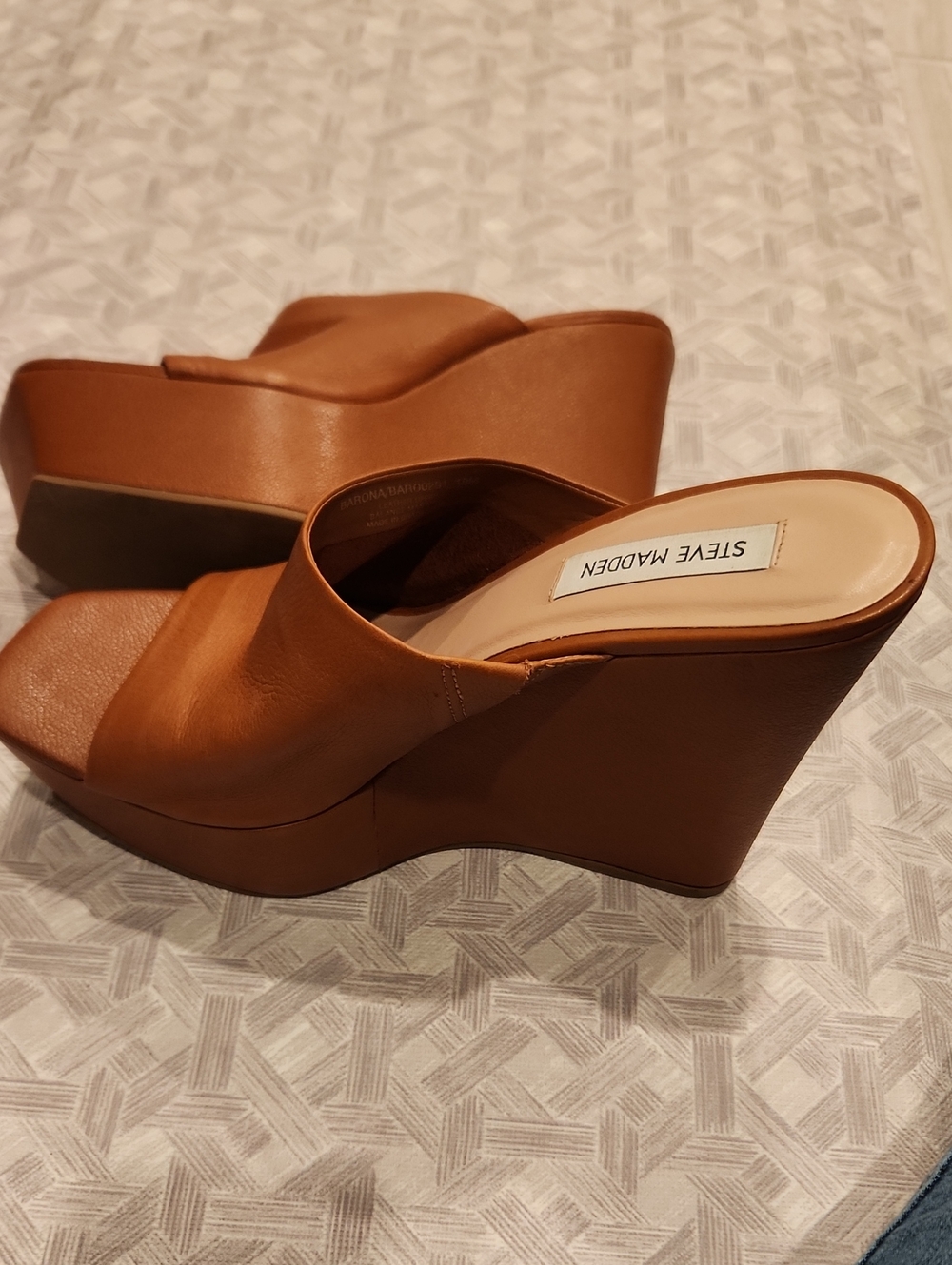 Steve Madden Cognac Leather Platform Wedge Sandals